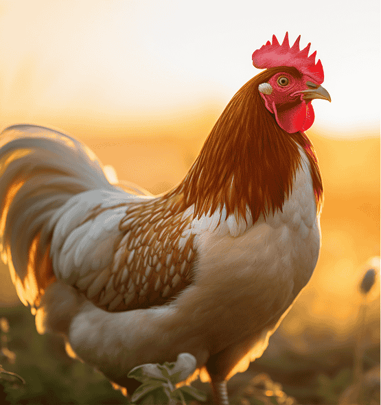 Sunny field with a chicken